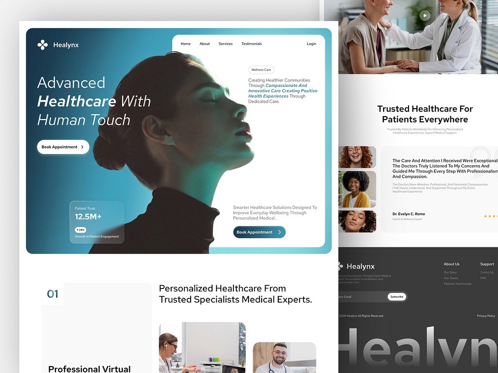 Clinician interacting with a connected EHR interface of medical data icons